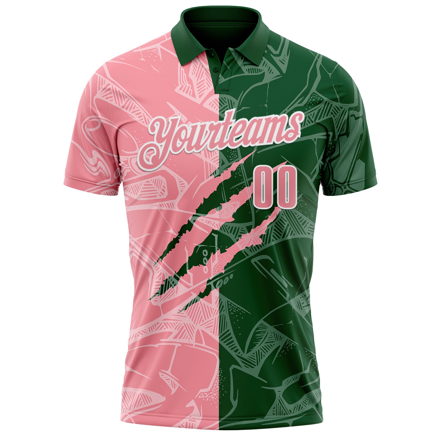 Custom Graffiti Pattern Medium Pink Green-White 3D Scratch Performance Polo Shirt