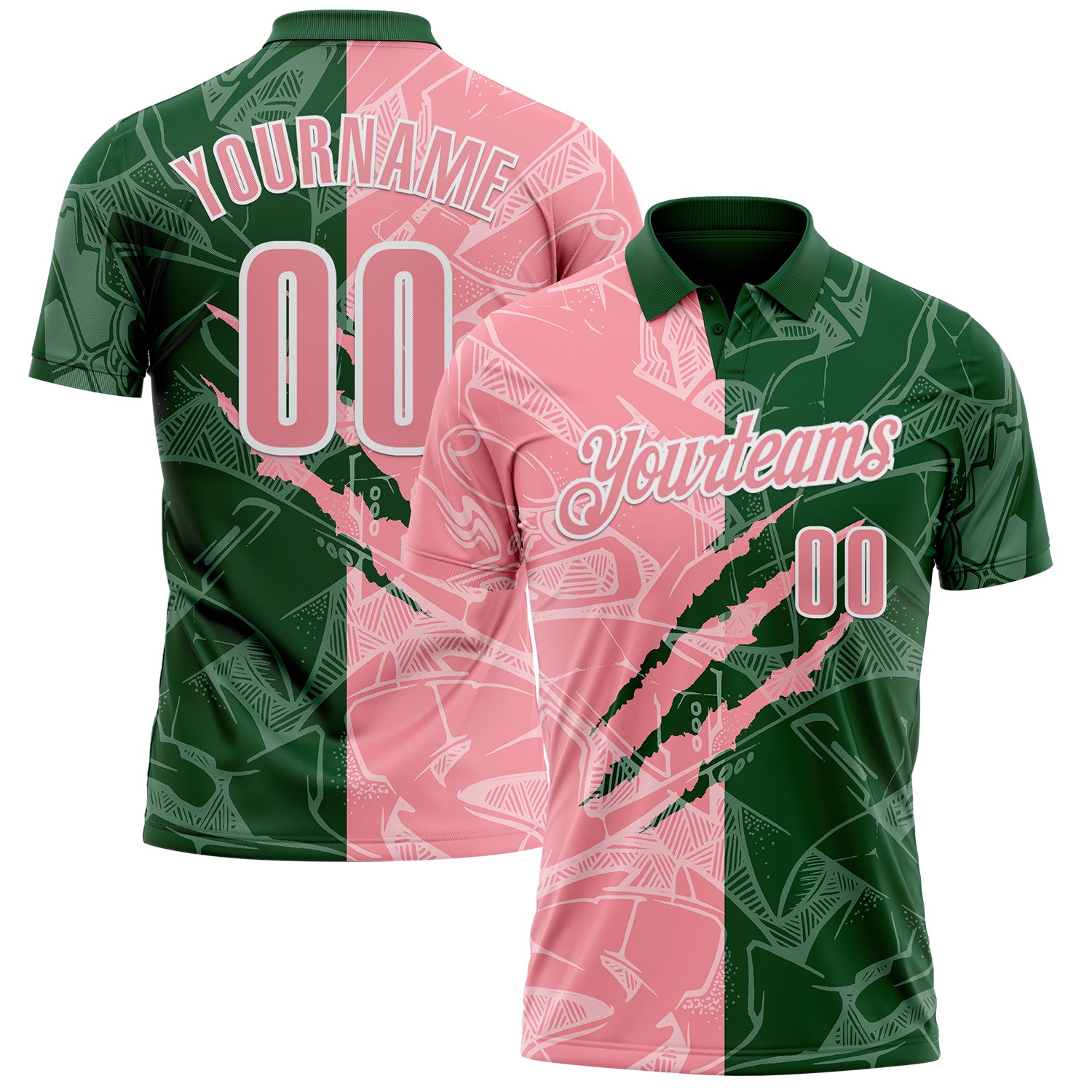 Custom Graffiti Pattern Medium Pink Green-White 3D Scratch Performance Polo Shirt