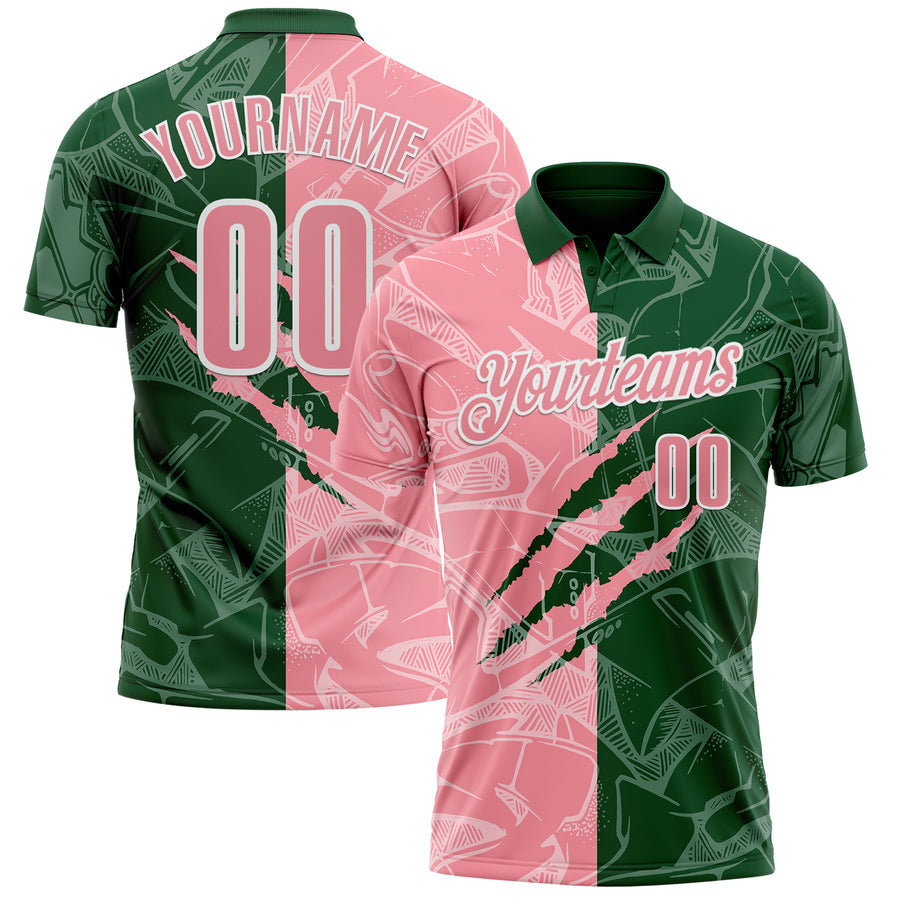 Custom Graffiti Pattern Medium Pink Green-White 3D Scratch Performance Polo Shirt