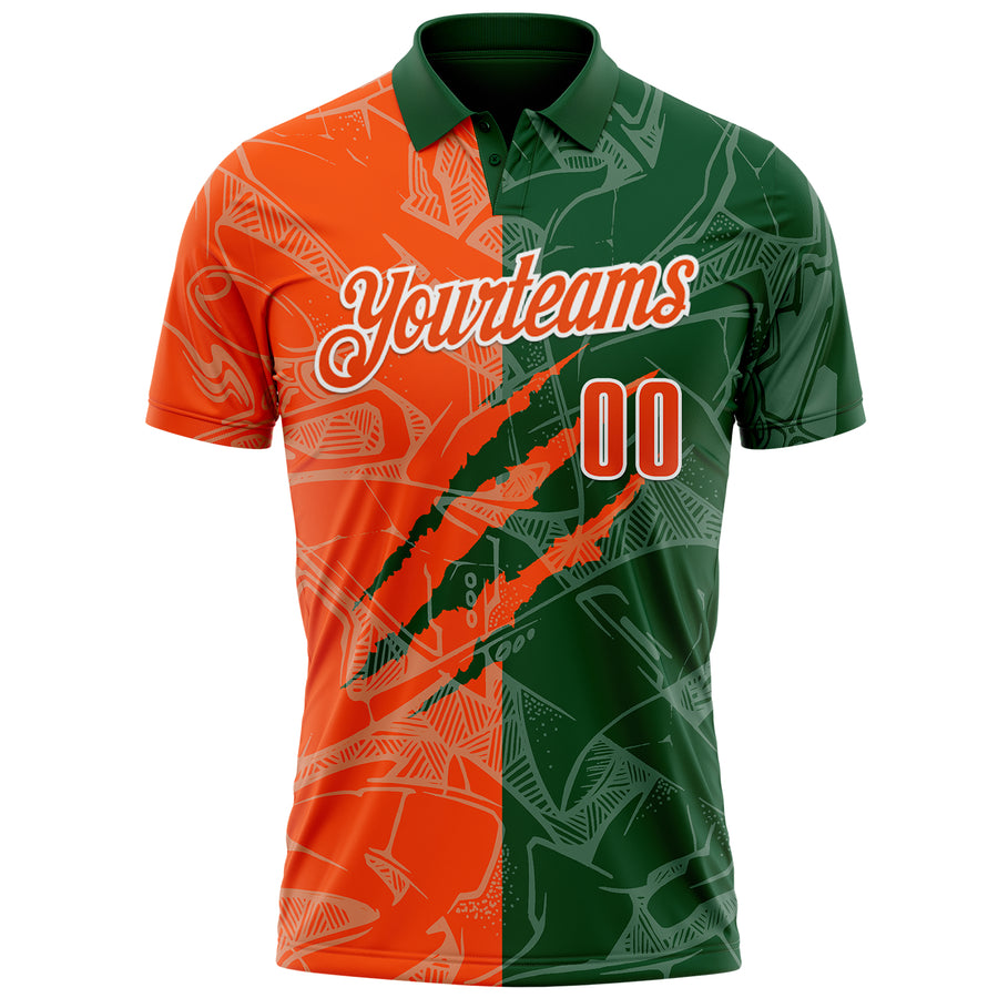 Custom Graffiti Pattern Orange Green-White 3D Scratch Performance Polo Shirt