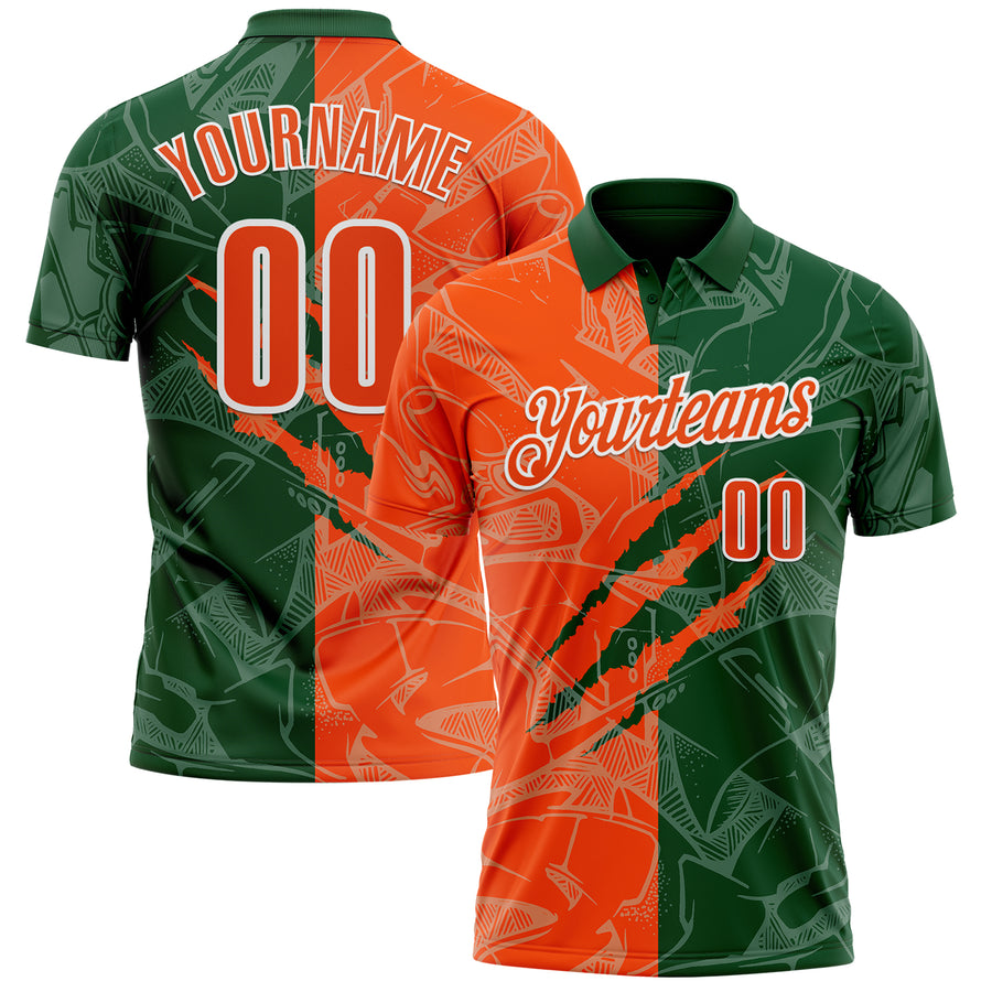 Custom Graffiti Pattern Orange Green-White 3D Scratch Performance Polo Shirt