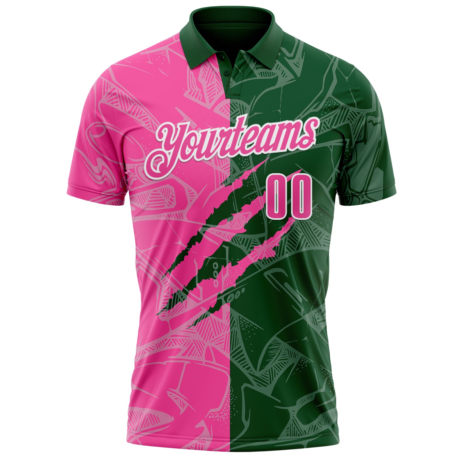 Custom Graffiti Pattern Pink Green-White 3D Scratch Performance Polo Shirt