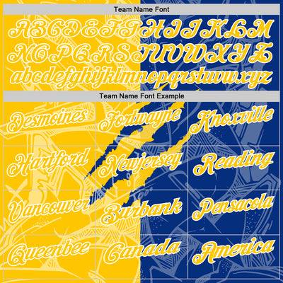 Custom Graffiti Pattern Yellow Royal-White 3D Scratch Performance Polo Shirt