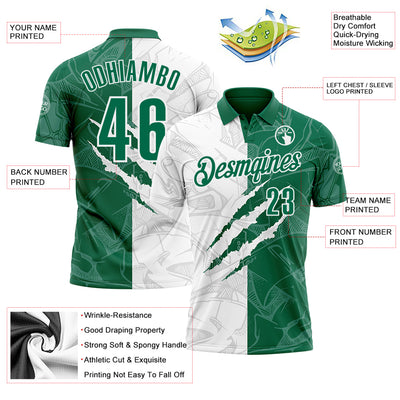 Custom Graffiti Pattern Kelly Green-White 3D Scratch Performance Polo Shirt