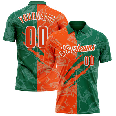 Custom Graffiti Pattern Orange Kelly Green-White 3D Scratch Performance Polo Shirt