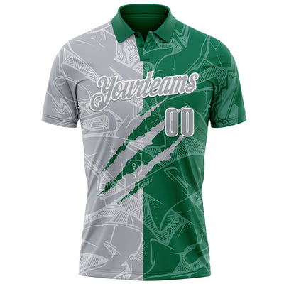 Custom Graffiti Pattern Gray Kelly Green-White 3D Scratch Performance Polo Shirt