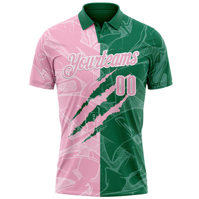 Custom Graffiti Pattern Light Pink Kelly Green-White 3D Scratch Performance Polo Shirt