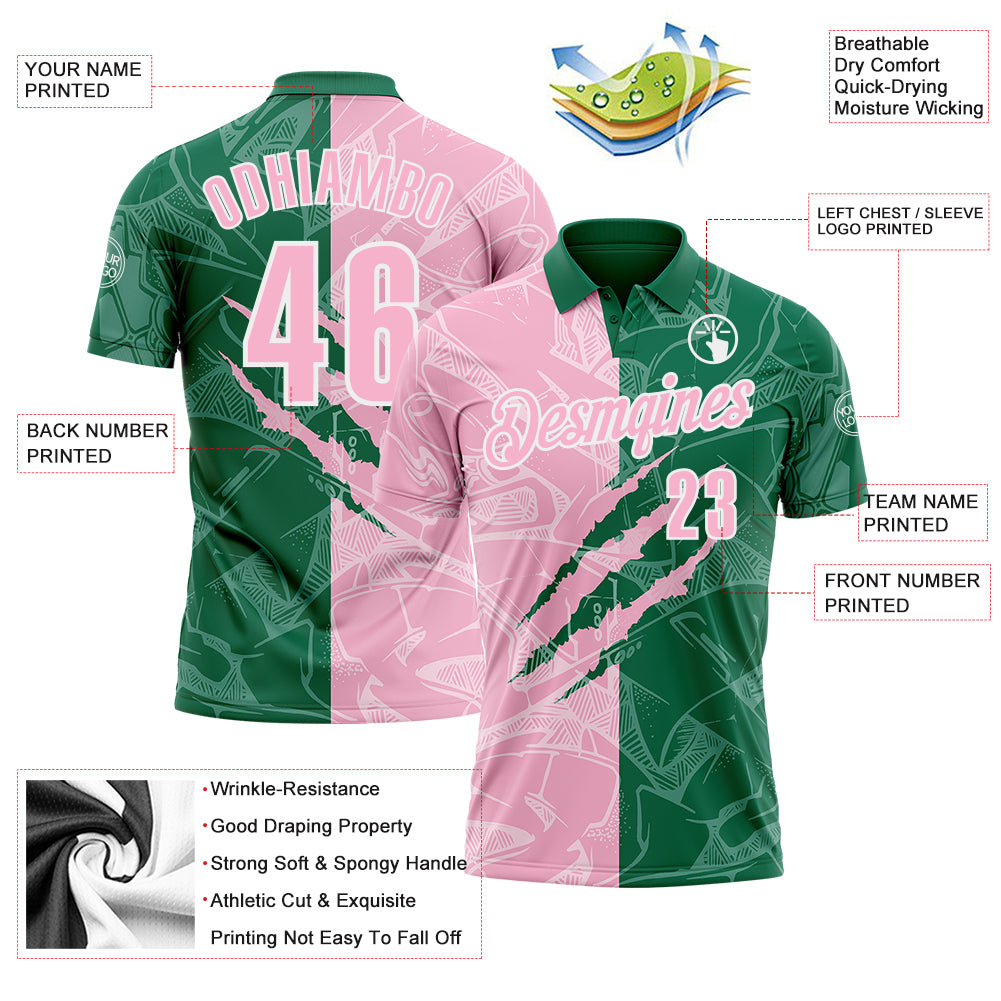 Custom Graffiti Pattern Light Pink Kelly Green-White 3D Scratch Performance Polo Shirt