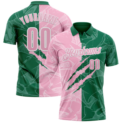 Custom Graffiti Pattern Light Pink Kelly Green-White 3D Scratch Performance Polo Shirt