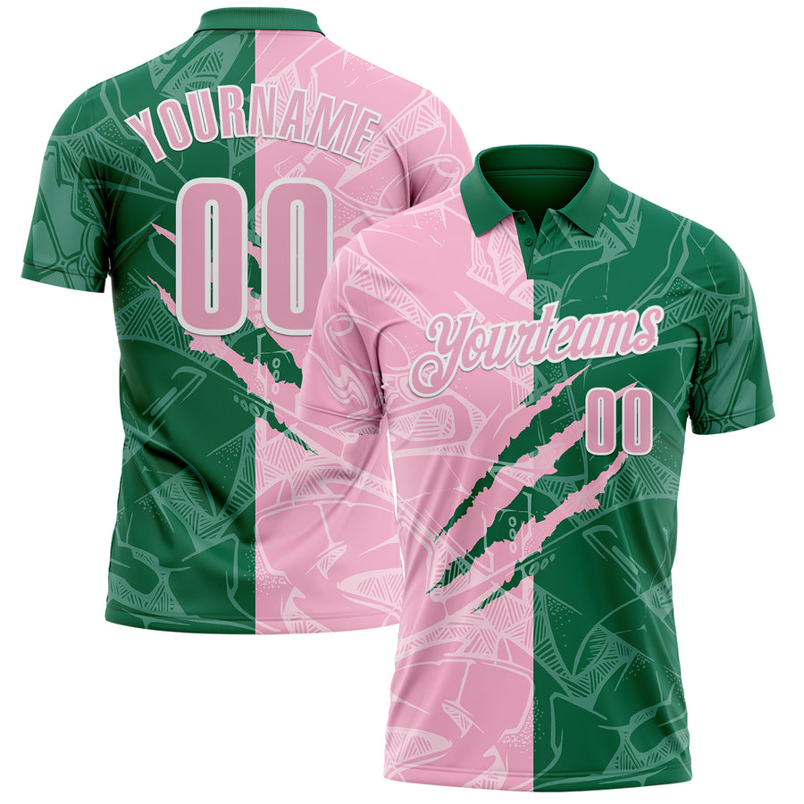 Custom Graffiti Pattern Light Pink Kelly Green-White 3D Scratch Performance Polo Shirt