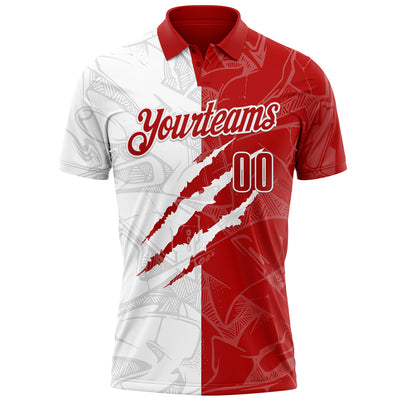 Custom Graffiti Pattern Red-White 3D Scratch Performance Polo Shirt