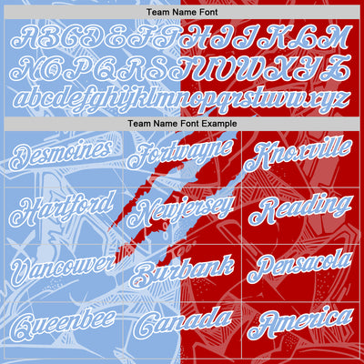 Custom Graffiti Pattern Light Blue Red-White 3D Scratch Performance Polo Shirt