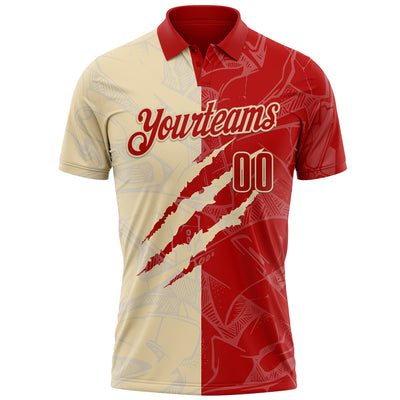 Custom Graffiti Pattern Red-Cream 3D Scratch Performance Polo Shirt