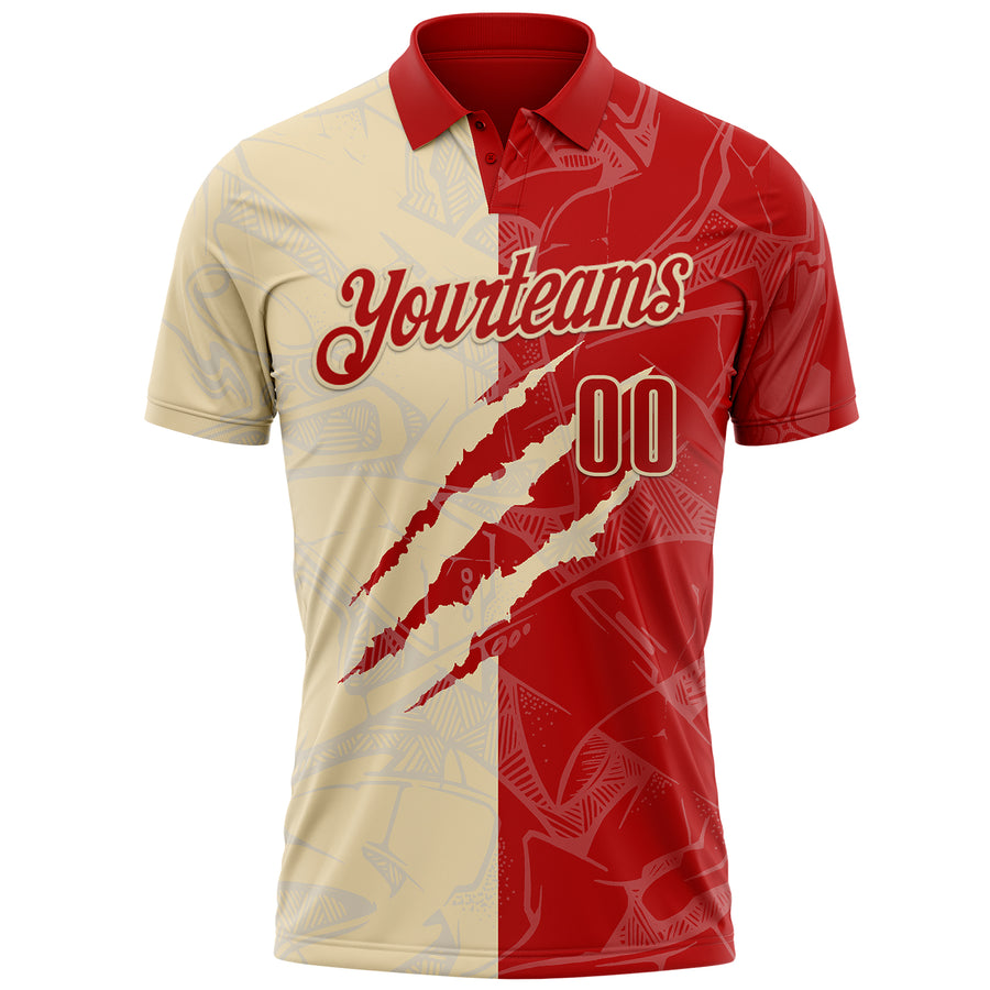 Custom Graffiti Pattern Red-Cream 3D Scratch Performance Polo Shirt