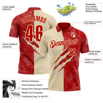 Custom Graffiti Pattern Red-Cream 3D Scratch Performance Polo Shirt
