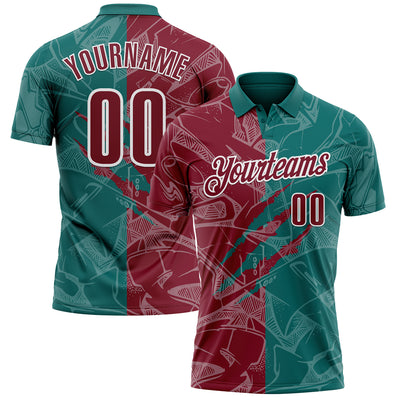 Custom Graffiti Pattern Crimson Teal-White 3D Scratch Performance Polo Shirt