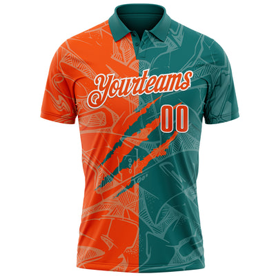 Custom Graffiti Pattern Orange Teal-White 3D Scratch Performance Polo Shirt