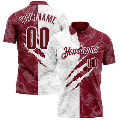 Custom Graffiti Pattern Crimson-White 3D Scratch Performance Polo Shirt
