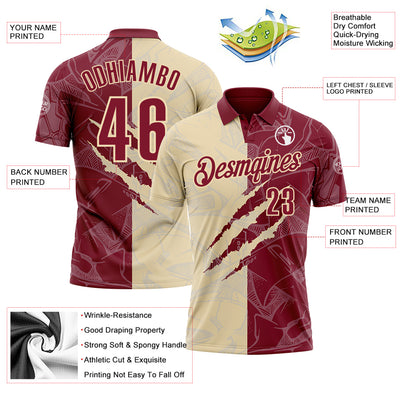 Custom Graffiti Pattern Crimson-Cream 3D Scratch Performance Polo Shirt
