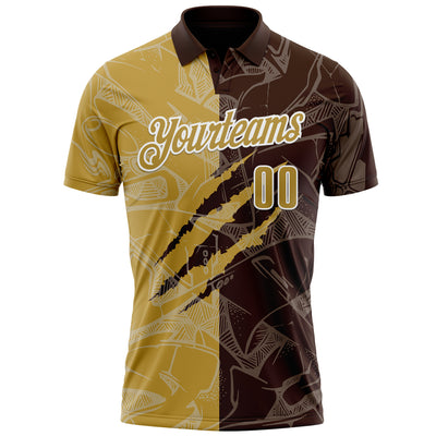 Custom Graffiti Pattern Old Gold Brown-White 3D Scratch Performance Polo Shirt