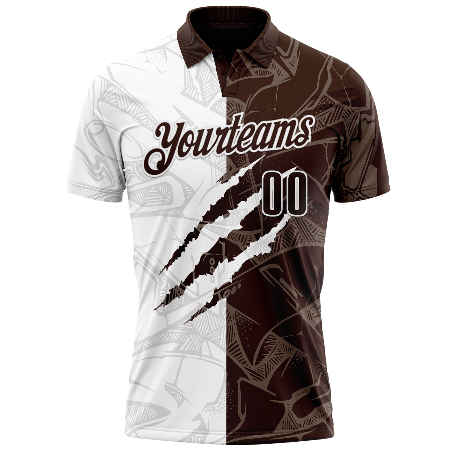Custom Graffiti Pattern Brown-White 3D Scratch Performance Polo Shirt
