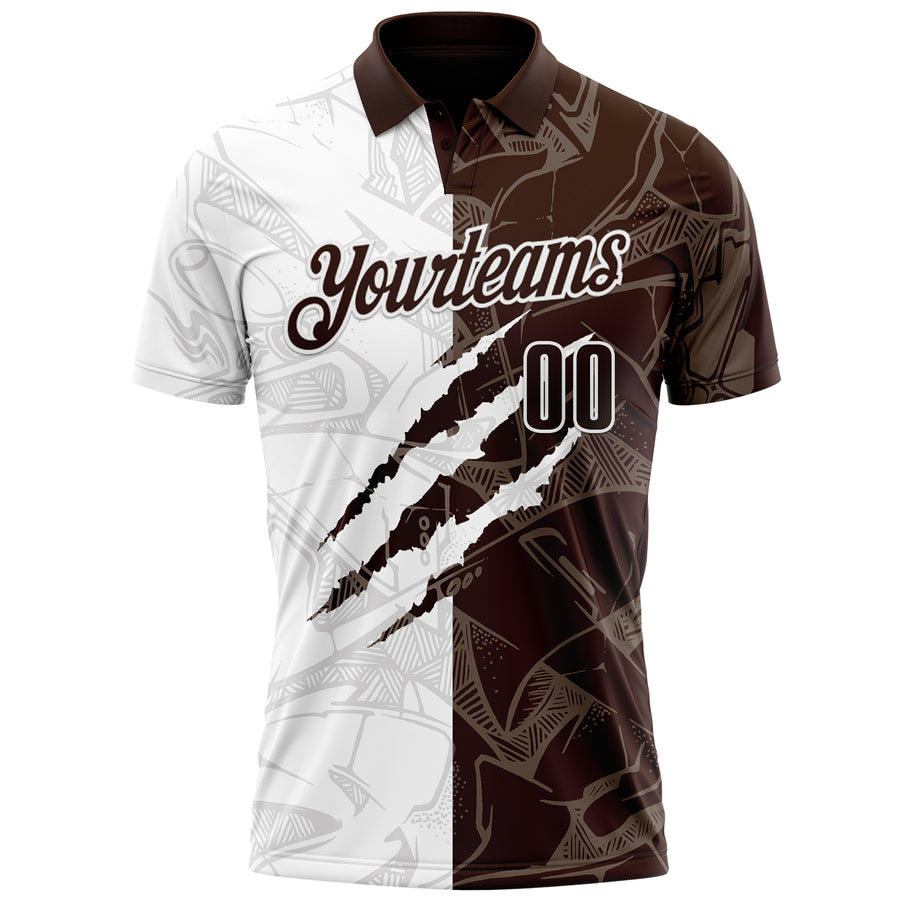Custom Graffiti Pattern Brown-White 3D Scratch Performance Polo Shirt