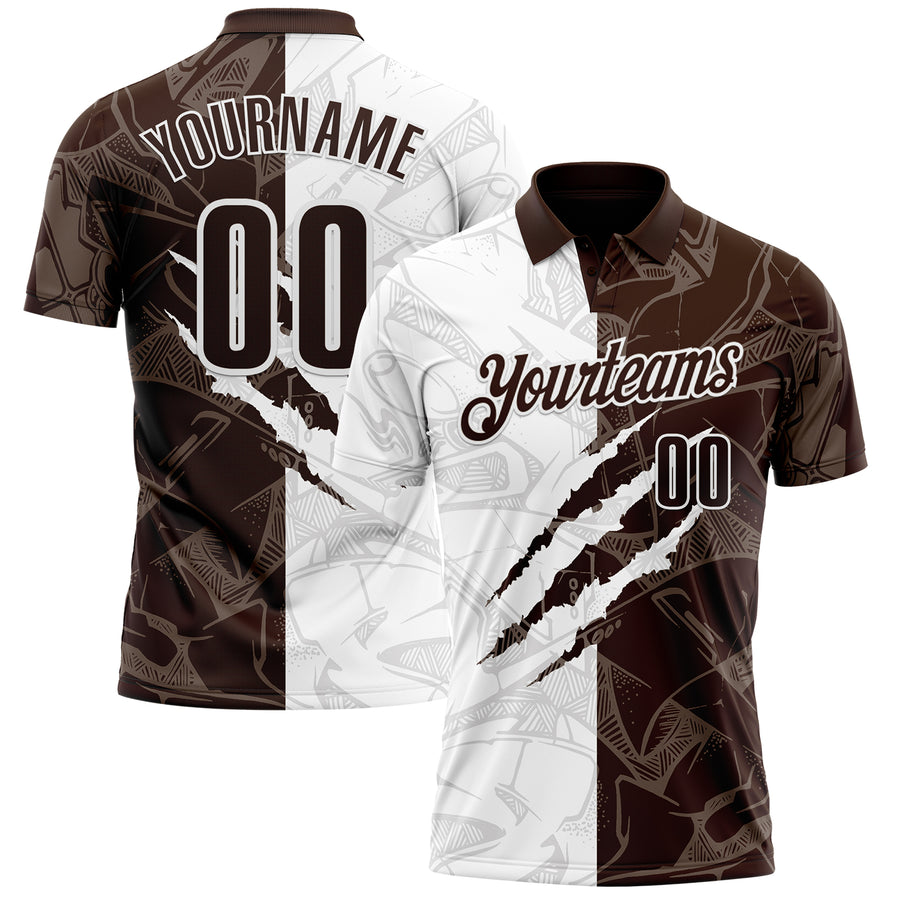 Custom Graffiti Pattern Brown-White 3D Scratch Performance Polo Shirt