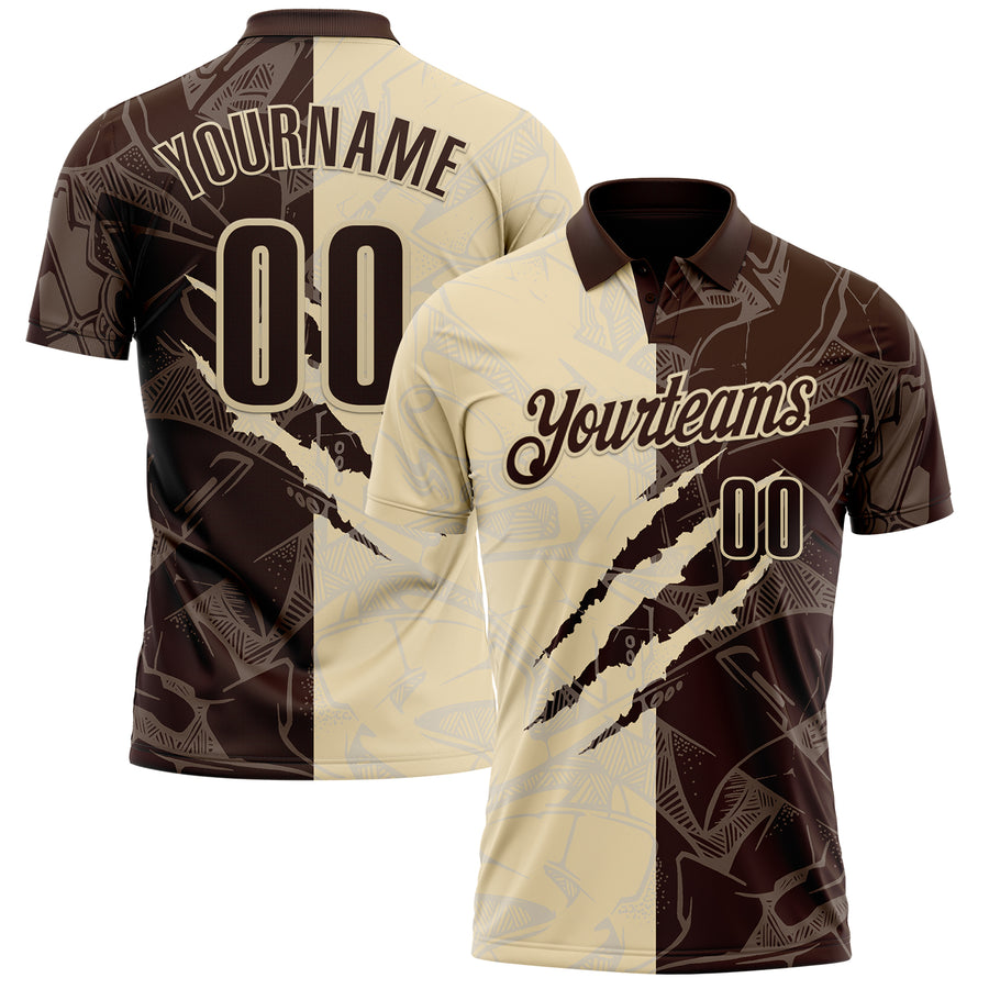 Custom Graffiti Pattern Brown-Cream 3D Scratch Performance Polo Shirt
