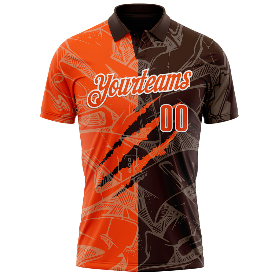 Custom Graffiti Pattern Orange Brown-White 3D Scratch Performance Polo Shirt
