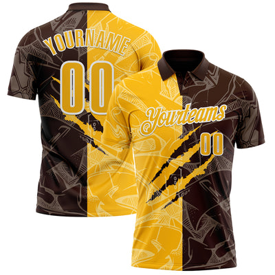 Custom Graffiti Pattern Gold Brown-White 3D Scratch Performance Polo Shirt