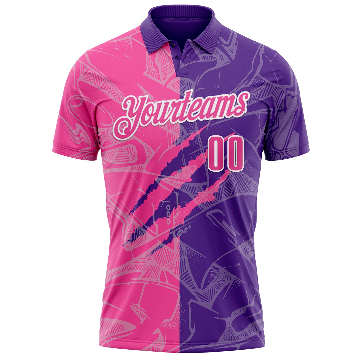 Custom Graffiti Pattern Pink Purple-White 3D Scratch Performance Polo Shirt