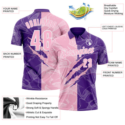 Custom Graffiti Pattern Light Pink Purple-White 3D Scratch Performance Polo Shirt