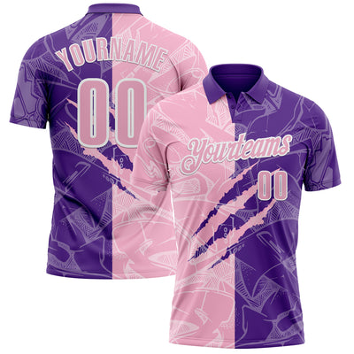 Custom Graffiti Pattern Light Pink Purple-White 3D Scratch Performance Polo Shirt