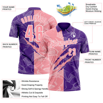 Custom Graffiti Pattern Medium Pink Purple-White 3D Scratch Performance Polo Shirt