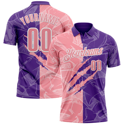 Custom Graffiti Pattern Medium Pink Purple-White 3D Scratch Performance Polo Shirt