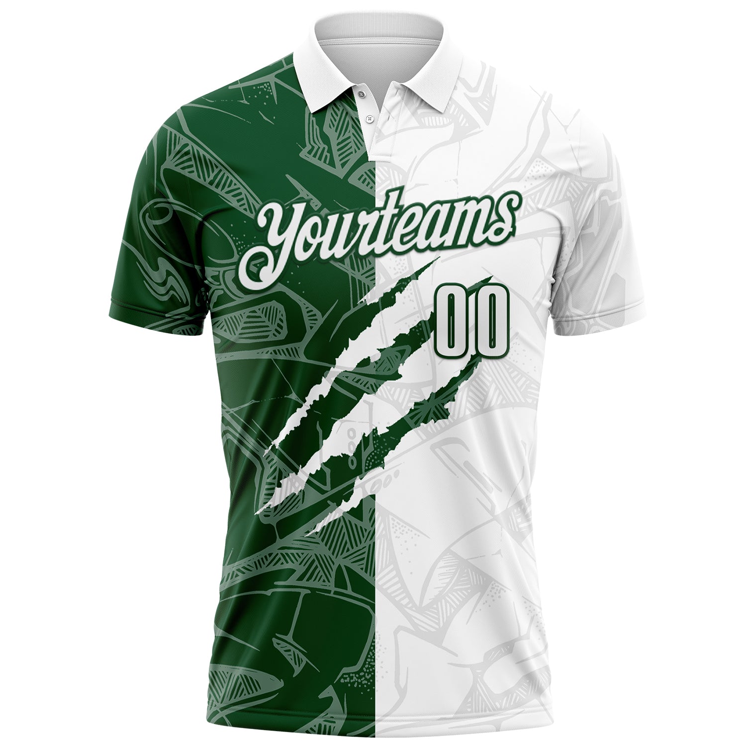 Custom Graffiti Pattern White-Green 3D Scratch Performance Polo Shirt