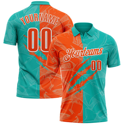 Custom Graffiti Pattern Orange Aqua-White 3D Scratch Performance Polo Shirt