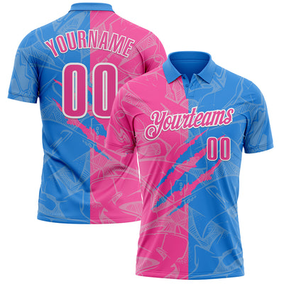 Custom Graffiti Pattern Pink Powder Blue-White 3D Scratch Performance Polo Shirt
