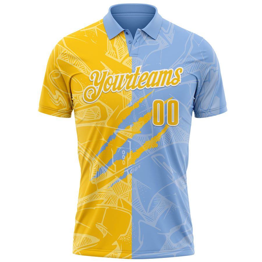 Custom Graffiti Pattern Yellow Light Blue-White 3D Scratch Performance Polo Shirt