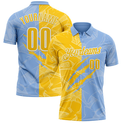 Custom Graffiti Pattern Yellow Light Blue-White 3D Scratch Performance Polo Shirt