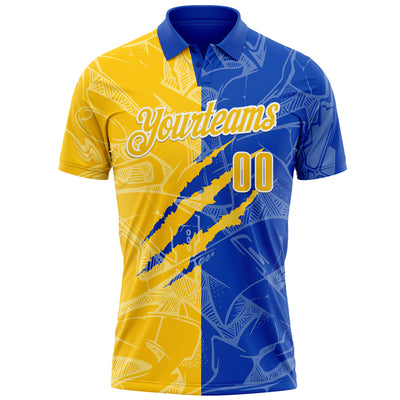 Custom Graffiti Pattern Yellow Thunder Blue-White 3D Scratch Performance Polo Shirt