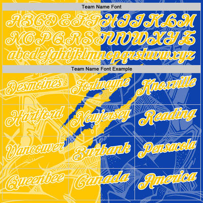 Custom Graffiti Pattern Yellow Thunder Blue-White 3D Scratch Performance Polo Shirt