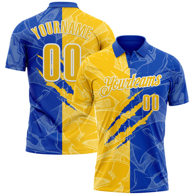 Custom Graffiti Pattern Yellow Thunder Blue-White 3D Scratch Performance Polo Shirt