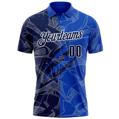 Custom Graffiti Pattern Navy Thunder Blue-White 3D Scratch Performance Polo Shirt