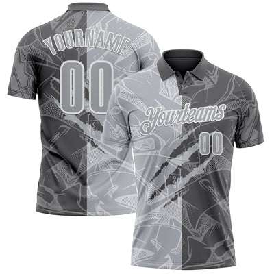 Custom Graffiti Pattern Gray Steel Gray-White 3D Scratch Performance Polo Shirt