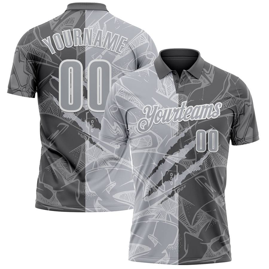 Custom Graffiti Pattern Gray Steel Gray-White 3D Scratch Performance Polo Shirt