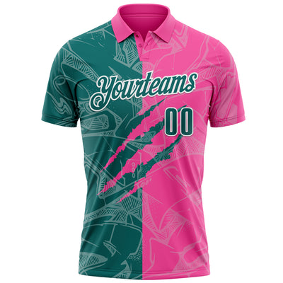 Custom Graffiti Pattern Teal Pink-White 3D Scratch Performance Polo Shirt