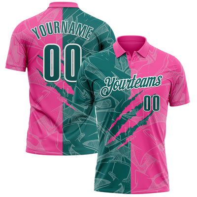 Custom Graffiti Pattern Teal Pink-White 3D Scratch Performance Polo Shirt