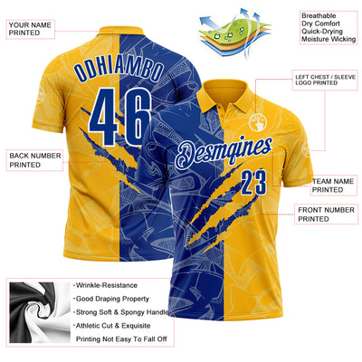 Custom Graffiti Pattern Royal Gold-White 3D Scratch Performance Polo Shirt