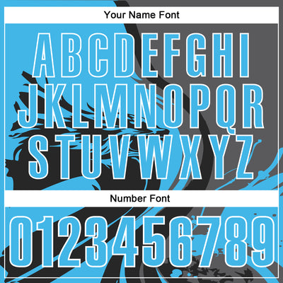 Custom Black Sky Blue Steel Gray-White 3D Pattern Design Animal Wolf And Splash Performance Polo Shirt